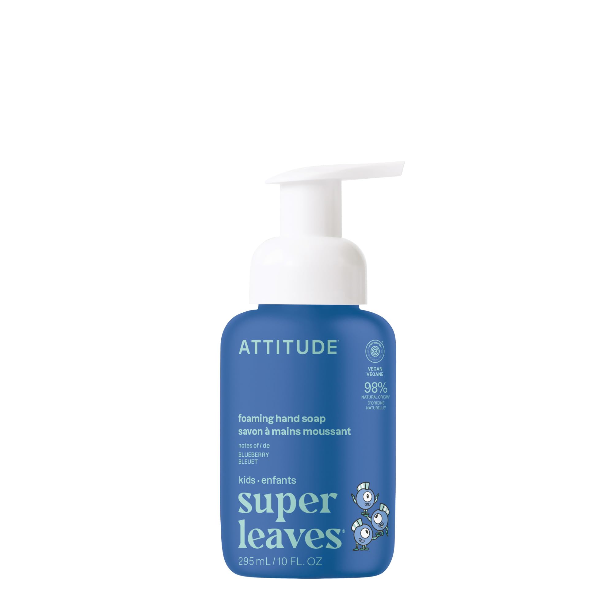 ATTITUDE Kids Foaming Hand Soap - EWG Verified, Plant-Based, Blueberry Scent, 295 mL