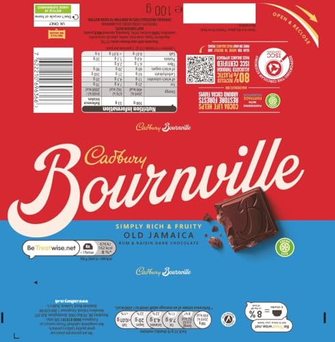 Cadbury Bournville Old Jamaica Dark Chocolate Bar with Rum & Raisin, 100g