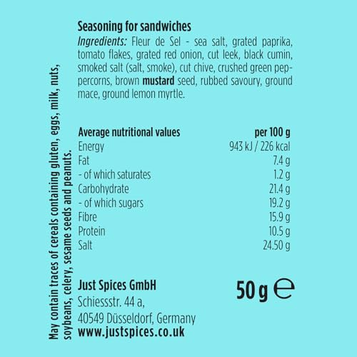 Just Spices Sandwich Seasoning, 50g – Natural Herb & Spice Mix for Sandwiches, Pitas, Bagels & More