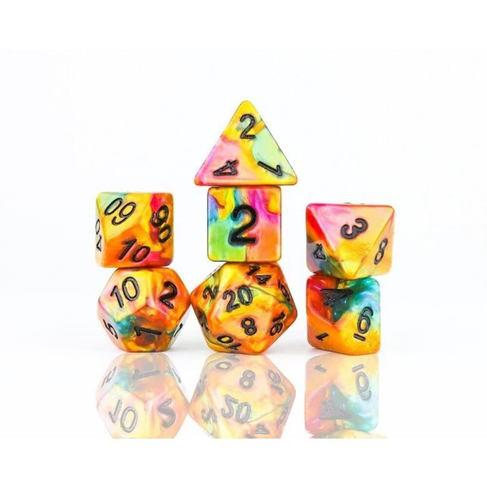 Sirius Dice Rainbow Gold Dice Set - 7-Pieces Polyhedral Dice | Resin Material | Multicolor 1