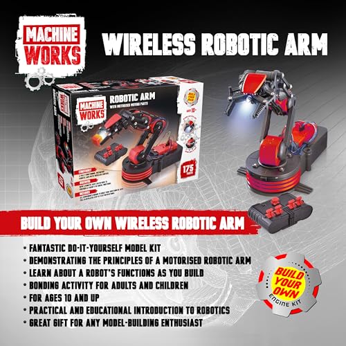 Machine Works MWRA01 Build Your Own Robotic Arm Kit - Wireless Controlled Metal Robot for Ages 10+ 11