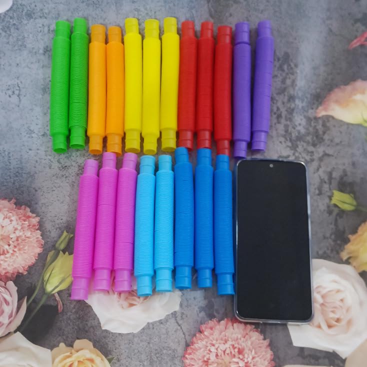 RAM ONLINE Pop Tube Sensory Toy - 20 Pack Colourful Fidget Tubes for Kids Ages 3+ 5