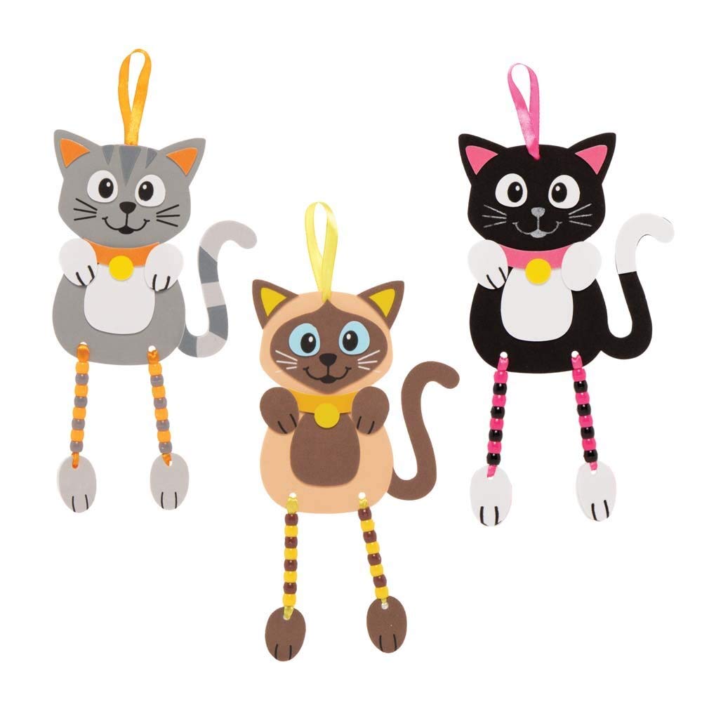 Baker Ross Cat Craft Bead Hanging Decoration Kits - Pack of 5, FE396