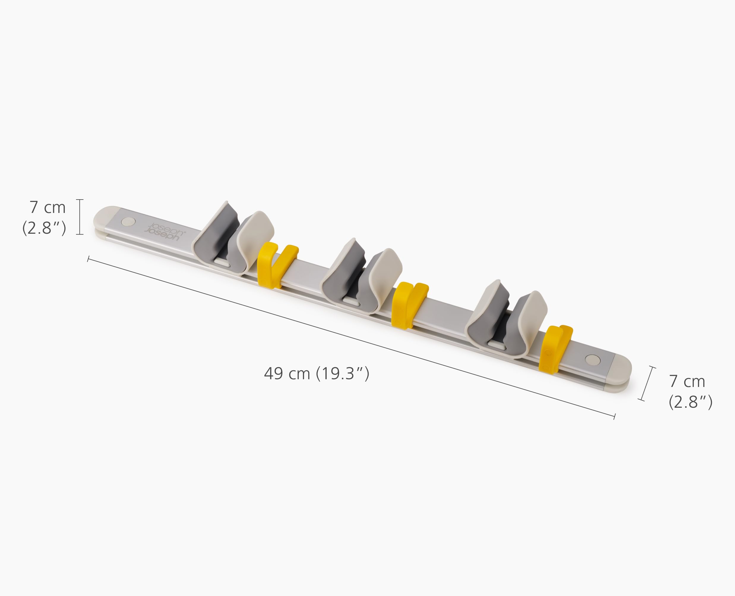 Joseph Joseph CleanTech Utility Tool Storage Rail with 3 Pole Grips & 3 Hooks | Silver-grey Aluminium 4