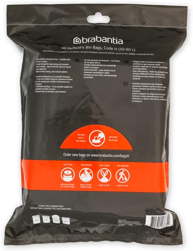 Brabantia - PerfectFit Bin Liners (Size H/50-60 Litre) Thick Plastic Trash Bags