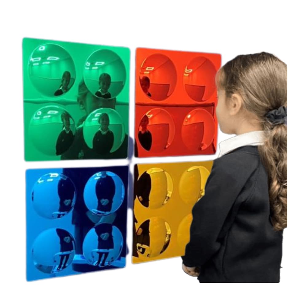 Playlearn Sensory Convex Coloured Bubble Mirror Set - 4pc Interactive Acrylic Mirror Panels for Kids 1