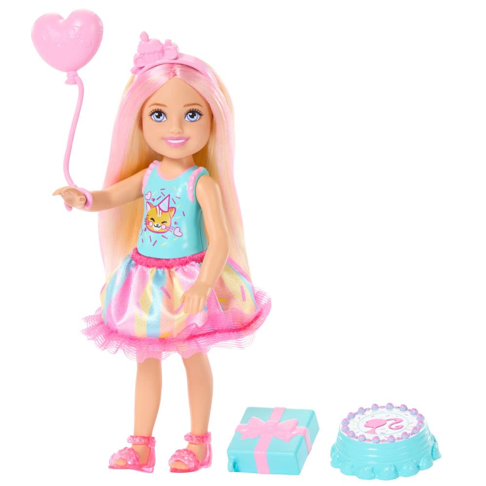 Barbie Club Chelsea 6-Inch Birthday Doll with Pink Streaks, Kitten Top & 4 Accessories | Ages 3+ 2
