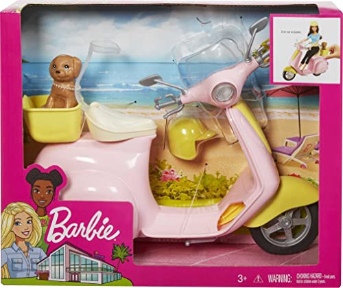 Barbie Estate Mo-Ped Motorbike with Pet Friend - Pink Scooter for Dolls Ages 3+ (FRP56)