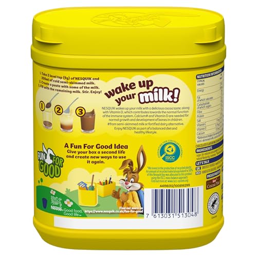 Nesquik Chocolate Flavoured Milkshake Powder 500g Tub (Pack of 10) - Gluten Free, No Artificial Additives, Fortified with Vitamins C & D