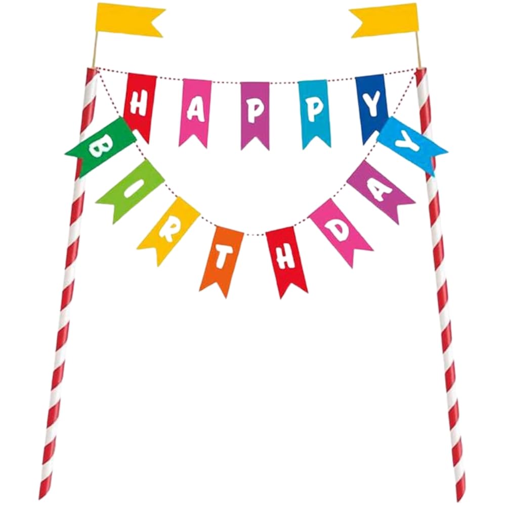 Unique Rainbow Birthday Cake Bunting Topper - Plastic, 15cm High x 20cm Wide | For Girls' Parties 1