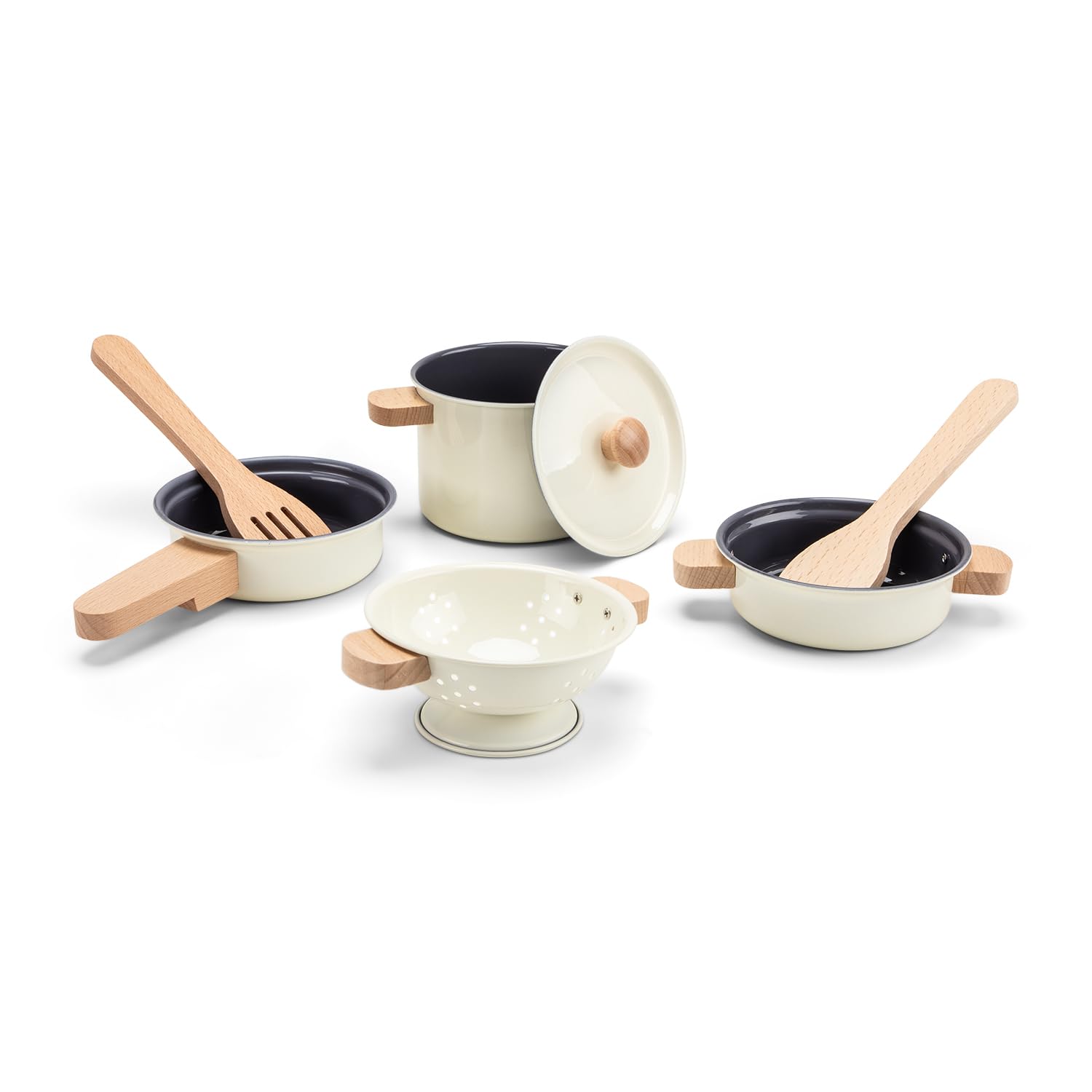 Woet Metal Pot & Pan Set - 7-Piece Off-White Toy Kitchen Playset for Toddlers 24 Months+ 3