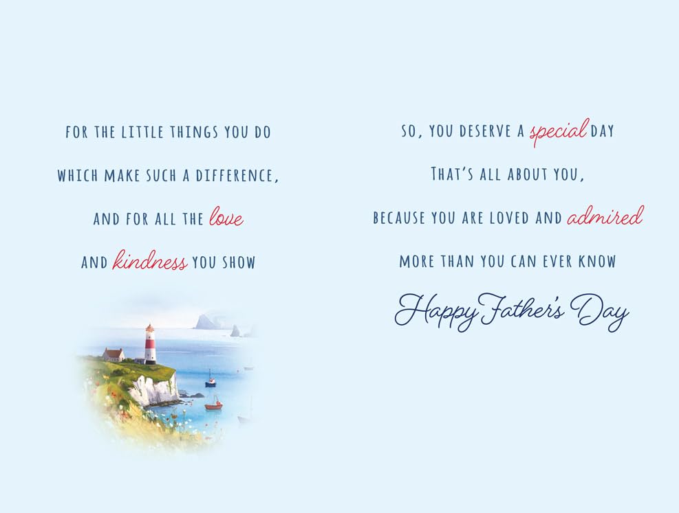 Piccadilly Greetings Father's Day Card - With Love Dad Sentiment | 12 x 8 Inches | Coastal Scene 3