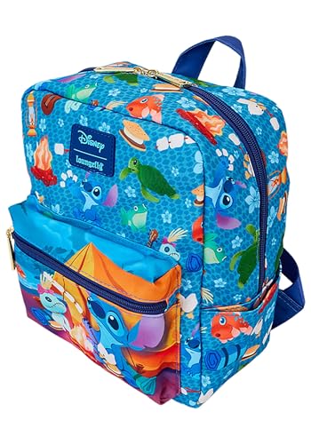 Loungefly Disney Stitch Camping Cuties AOP Nylon Square Mini Backpack (Multicolor)