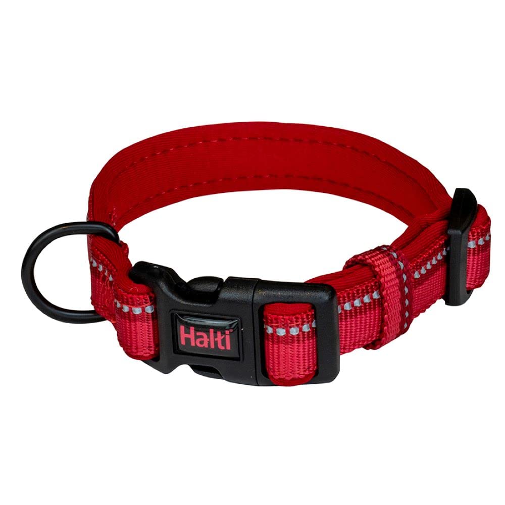 Halti Basic Collar - Medium Size, Red | Neoprene-Padded, Reflective Nylon