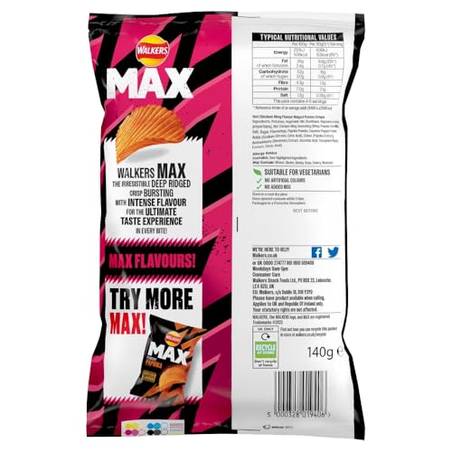 Walkers Max Strong Hot Chicken Wings Sharing Crisps 140g