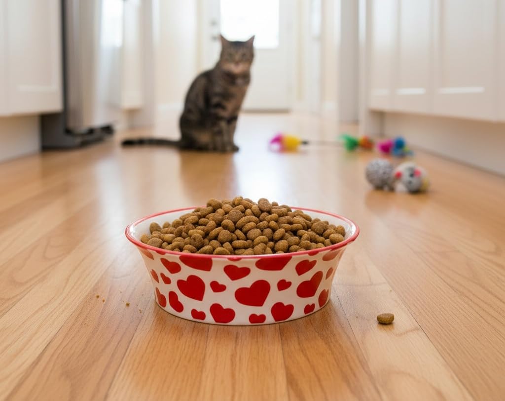 Petface Red Hearts Flared Ceramic Bowl for Cats and Small Dogs | Durable Ceramic | 130x40x130mm 5
