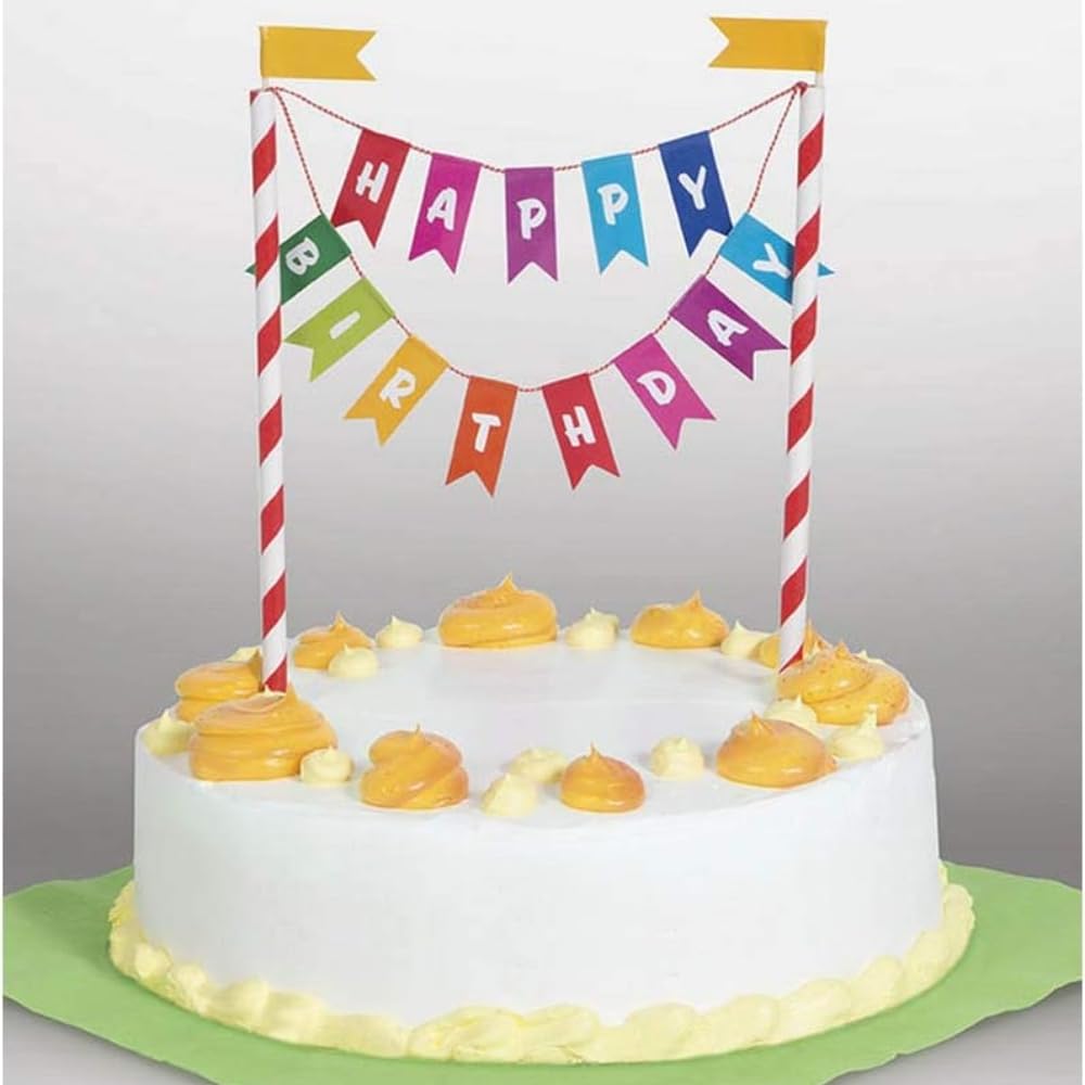 Unique Rainbow Birthday Cake Bunting Topper - Plastic, 15cm High x 20cm Wide | For Girls' Parties 2
