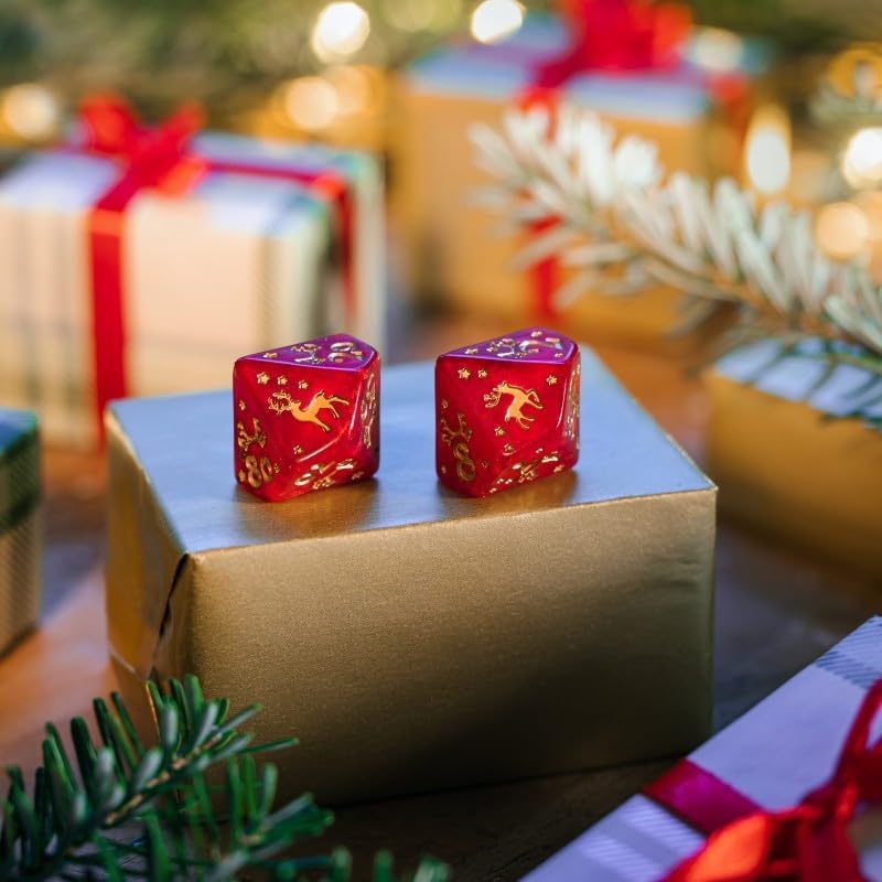 Q WORKSHOP Christmas Dice Set - 7-Piece Polyhedral RPG Dice | Icy Red & Gold | Teen 6