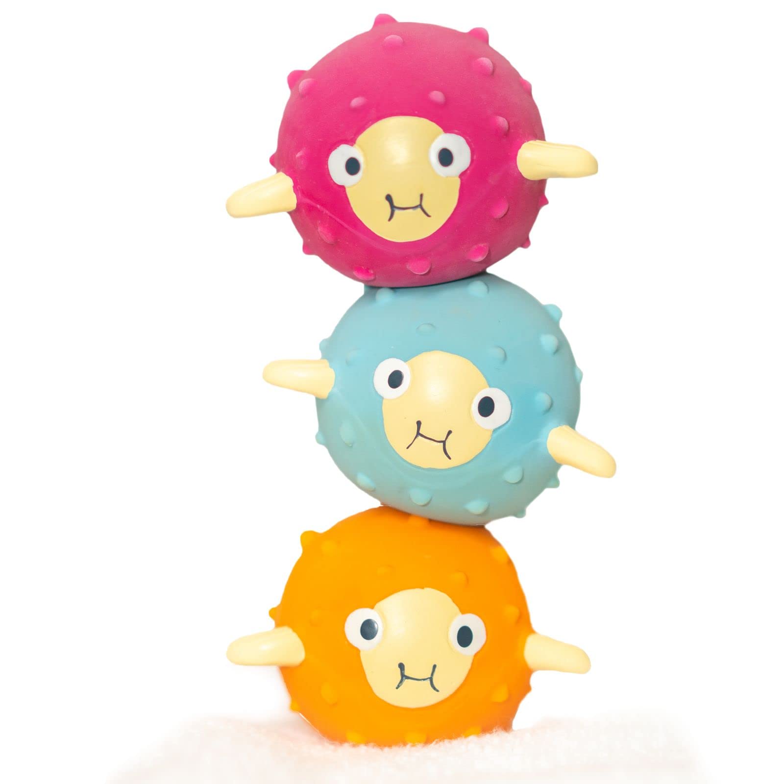 Splash About Pufferfish Sensory Bath Toys - Pack of 3, Latex Rubber Floating Toys for Babies 10 Months+
