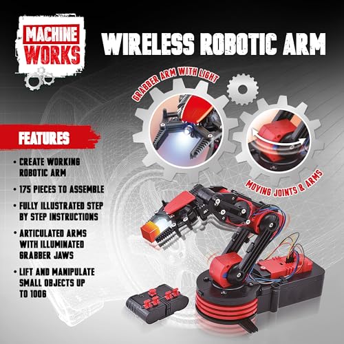 Machine Works MWRA01 Build Your Own Robotic Arm Kit - Wireless Controlled Metal Robot for Ages 10+ 12