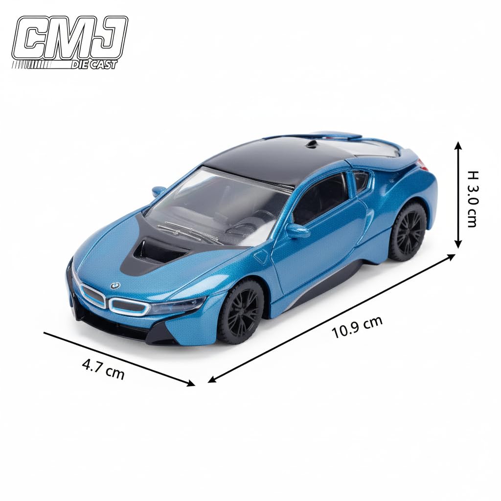 CMJ BMW i8 Die-Cast Model Car - 1:43 Scale, Blue Finish | Collector's Edition 4