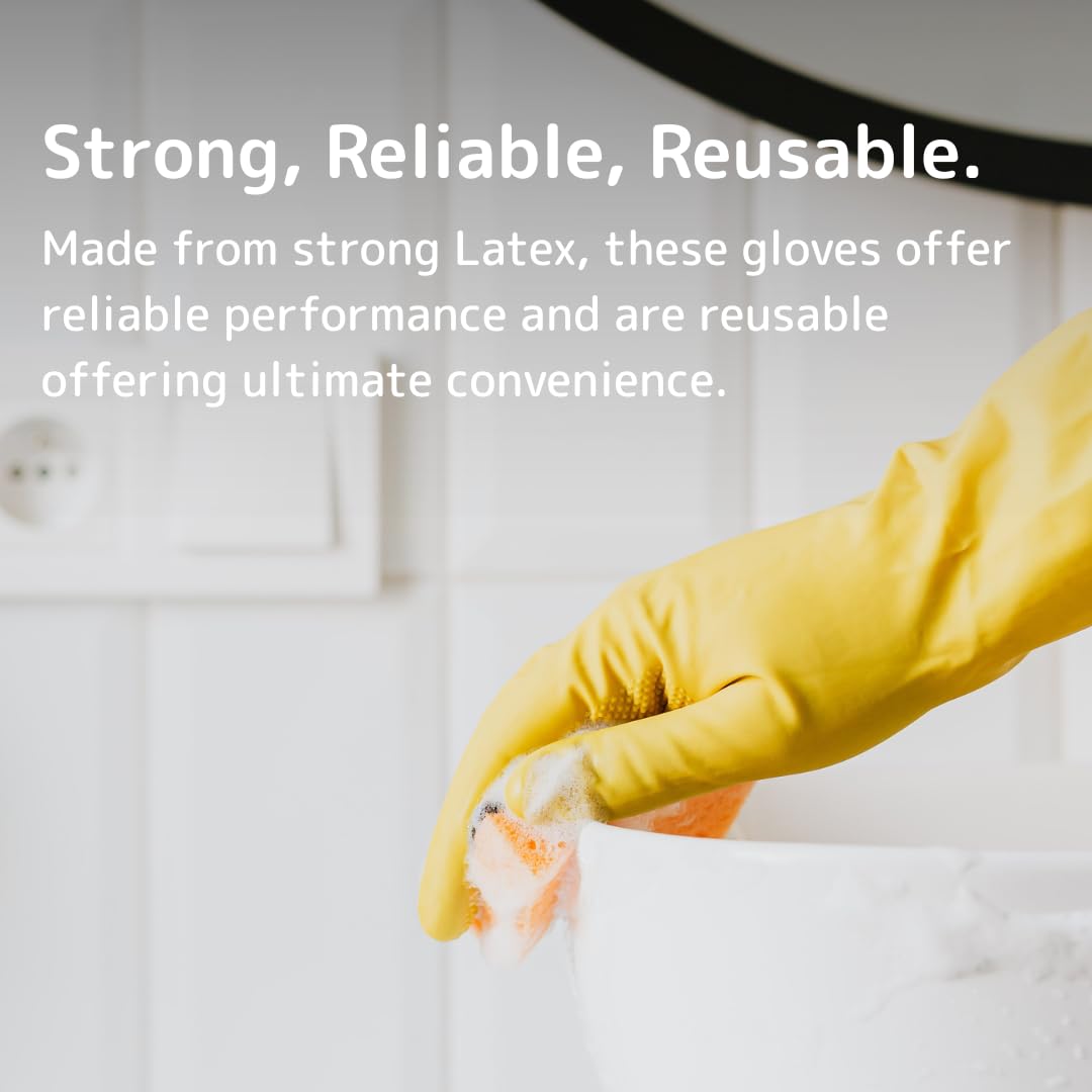 Essentialz Yellow Latex Household Gloves - Medium Size, Reusable, Powder-Free | 2 Count