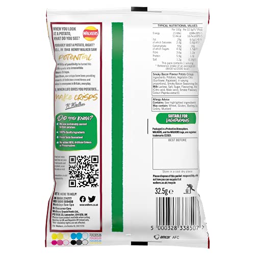 Walkers Smoky Bacon Crisps 32.5g (Case of 32)