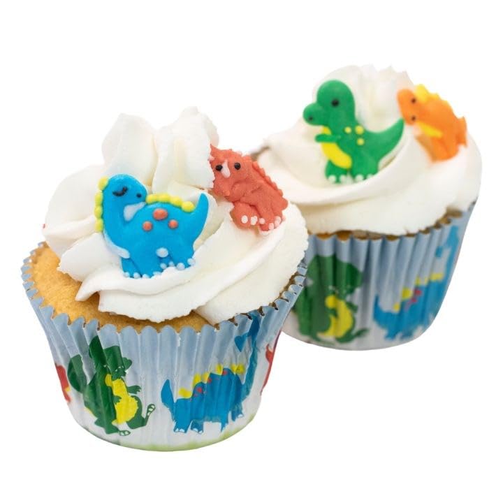 Baked with Love Dinosaur Edible Sugar Cake Toppers - Pack of 12 | 25mm Diameter | Vegetarian & Coeliac Safe 2