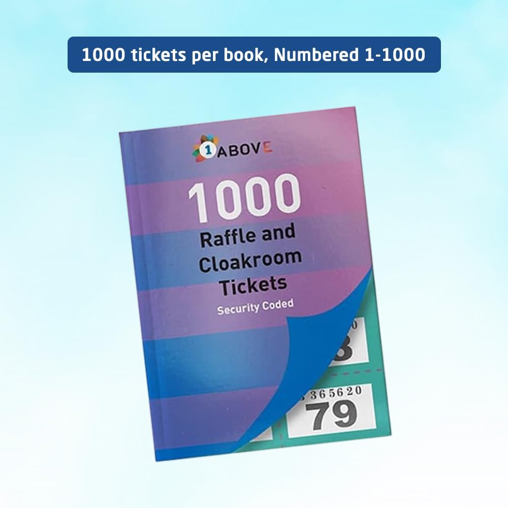 1ABOVE Tombola Raffle Tickets Book - 1000 Numbered Tickets with Security Features