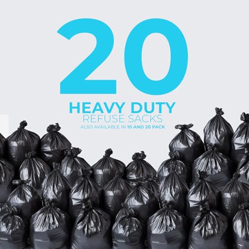 Roe Tenpo 75L Black Bin Bags - 20 Pack, 30 Micron, Leak-Resistant, Eco-Friendly 10