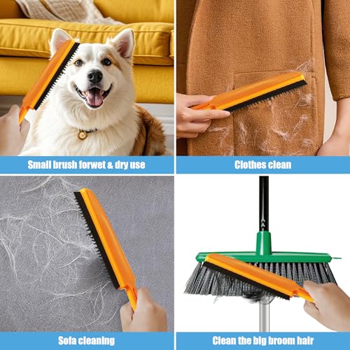 Woobroo - Rubber Brush Pet Hair Removal Broom with Squeegee and 149cm Adjustable Handle