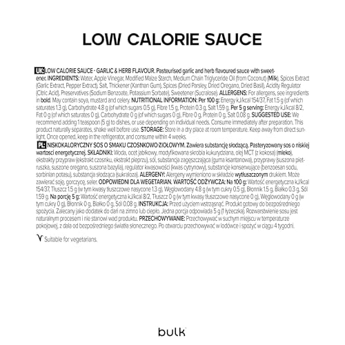 Bulk Low Calorie Sauce, Garlic & Herb, 425g, Packaging May Vary
