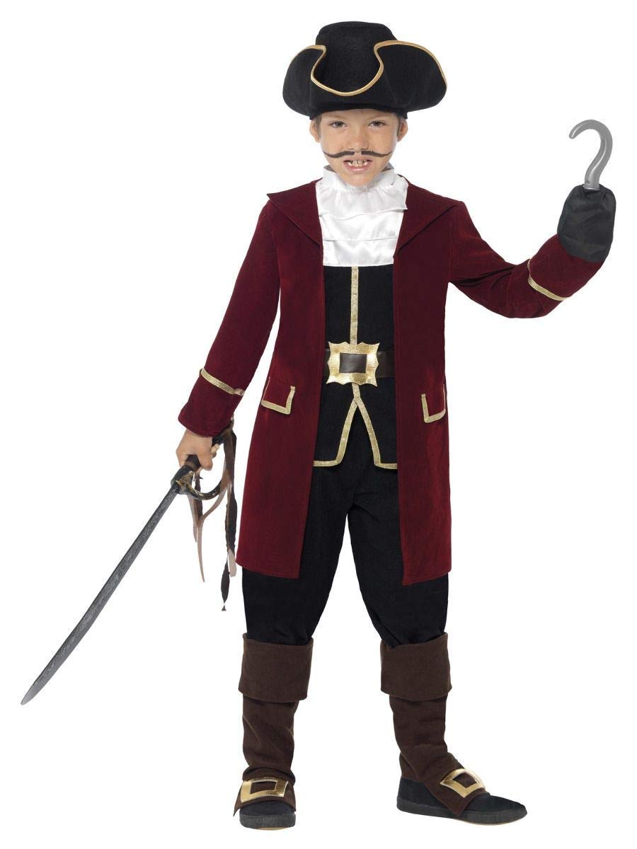 Smiffys Deluxe Pirate Captain Costume - Boys Medium (Ages 7-9) | Polyester | Includes Hat & Scarf