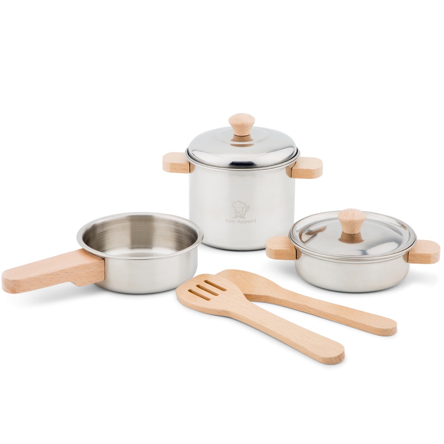 New Classic Toys Metal Pan Set - 7 Piece Pretend Play Kitchen Cookware for Little Chefs 1
