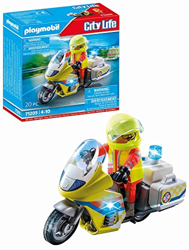 Playmobil 71205 Rescue – Notfallmotorrad mit Blinklicht, Motorrad-T