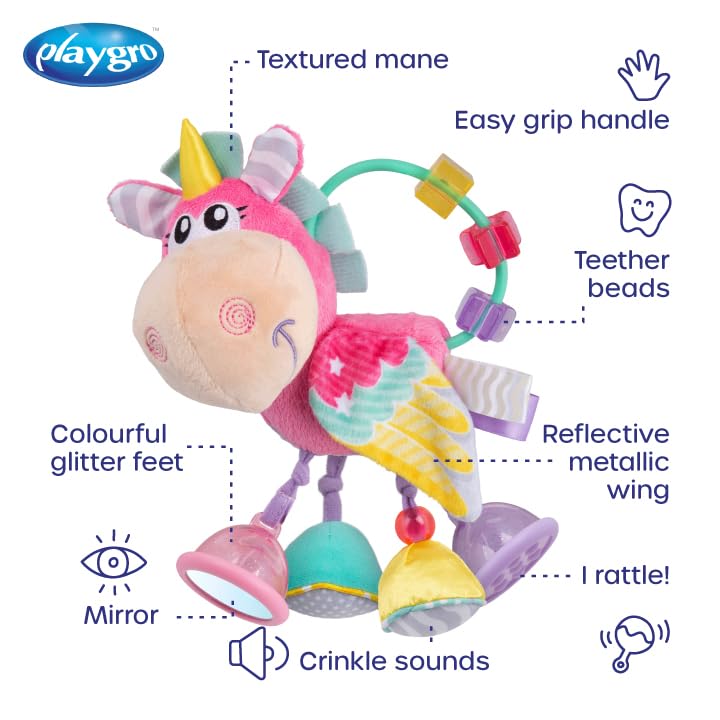 Playgro Unicorn Clip Clop Activity Rattle - Sensory Teether for 3M+ 2