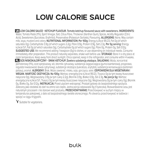 Bulk Low Calorie Tomato Ketchup Sauce, 425g, Low Sugar, Fat-Free, 1 kcal per Serving