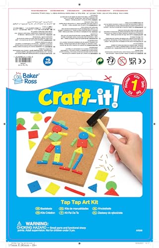 Baker Ross AR298 Tap a Picture Art Kit for Kids, Cork Board Craft Set with Hammer, Tacs & Shapes 7