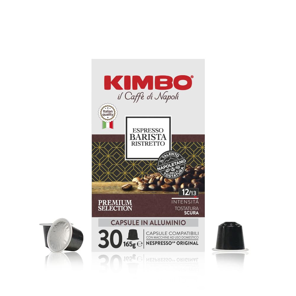 Kimbo Espresso Barista Ristretto Coffee Pods - 30 Aluminium Capsules, Dark Roast, Nespresso Compatible