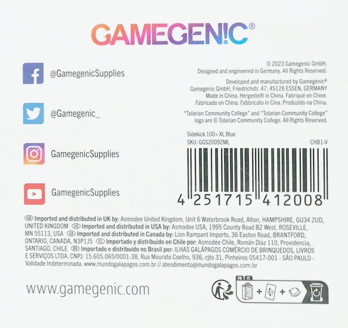 Gamegenic Sidekick 100+ XL Card Box - Holds 100 Double-Sleeved Cards, Blue
