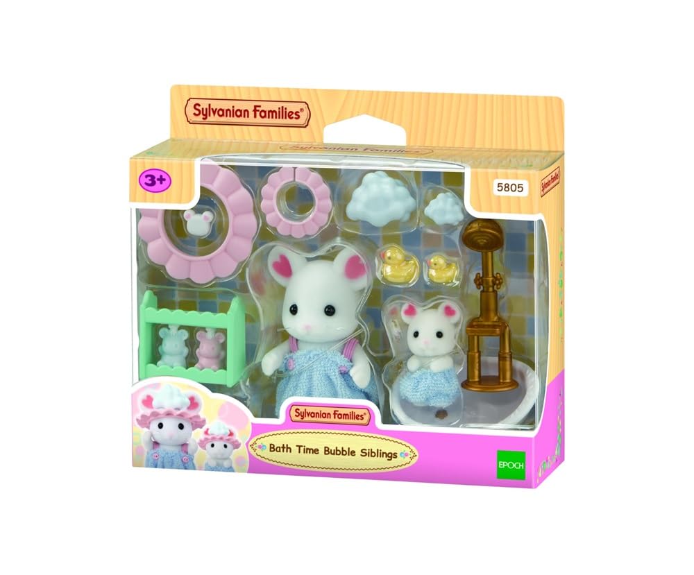 Sylvanian Families Bath Time Bubble Siblings Playset | Marshmallow Mouse Figures | Ages 3+
