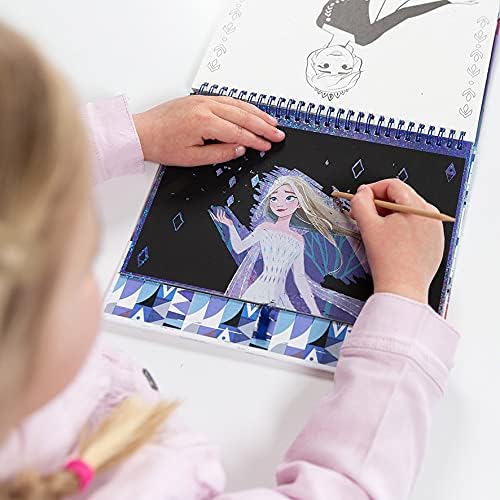 Totum Disney Frozen II Scratch & Colouring Book with Stencils and Glitter Stickers - Arts & Crafts Activity Set for Kids 4