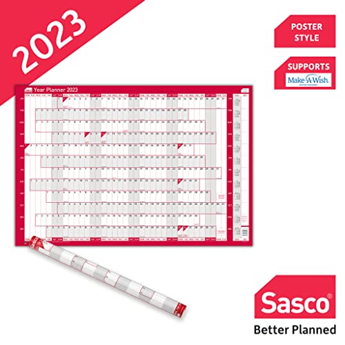 Sasco - 2023 Compact Year Wall Planner Landscape with Wet Wipe Pen & Sticker Pack Wall Calendar
