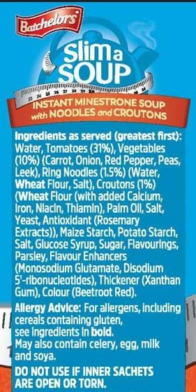 Batchelors Slim a Soup Minestrone Instant Soup - 36 Sachets Total (9 Boxes of 4) | 61g Pack Size