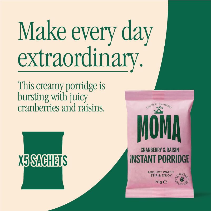 MOMA Porridge Sachets Cranberry & Raisin - Box of 5 x 70g - Gluten Free, High Fibre, Source of Protein 12