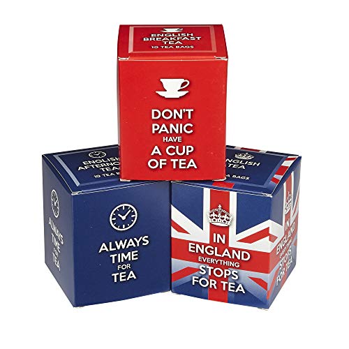 New English Teas Slogans Union Jack Tea Gift Pack - 30 Teabags (English Breakfast, Afternoon & Blend)