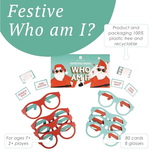 Talking Tables Who Am I? Christmas Quiz Game | Ages 7+ | 2+ Players | Includes 80 Cards & 8 Glasses 4