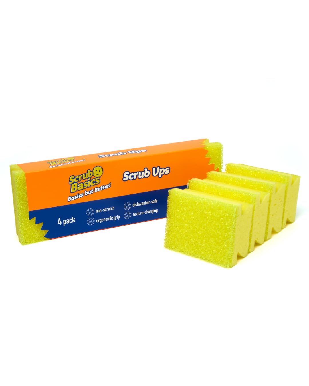 Scrub Daddy Scrub Basics Scrub Ups Non-Scratch Sponge Scourers, 4 Pack, Yellow