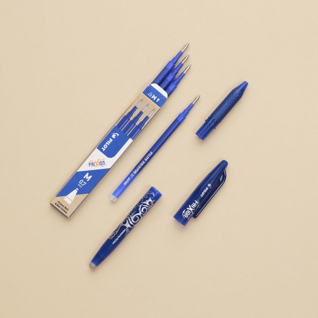 PILOT FriXion Ball 07 Erasable Gel Ink Rollerball Pen - 0.7mm Tip, Blue Ink, Refillable 8