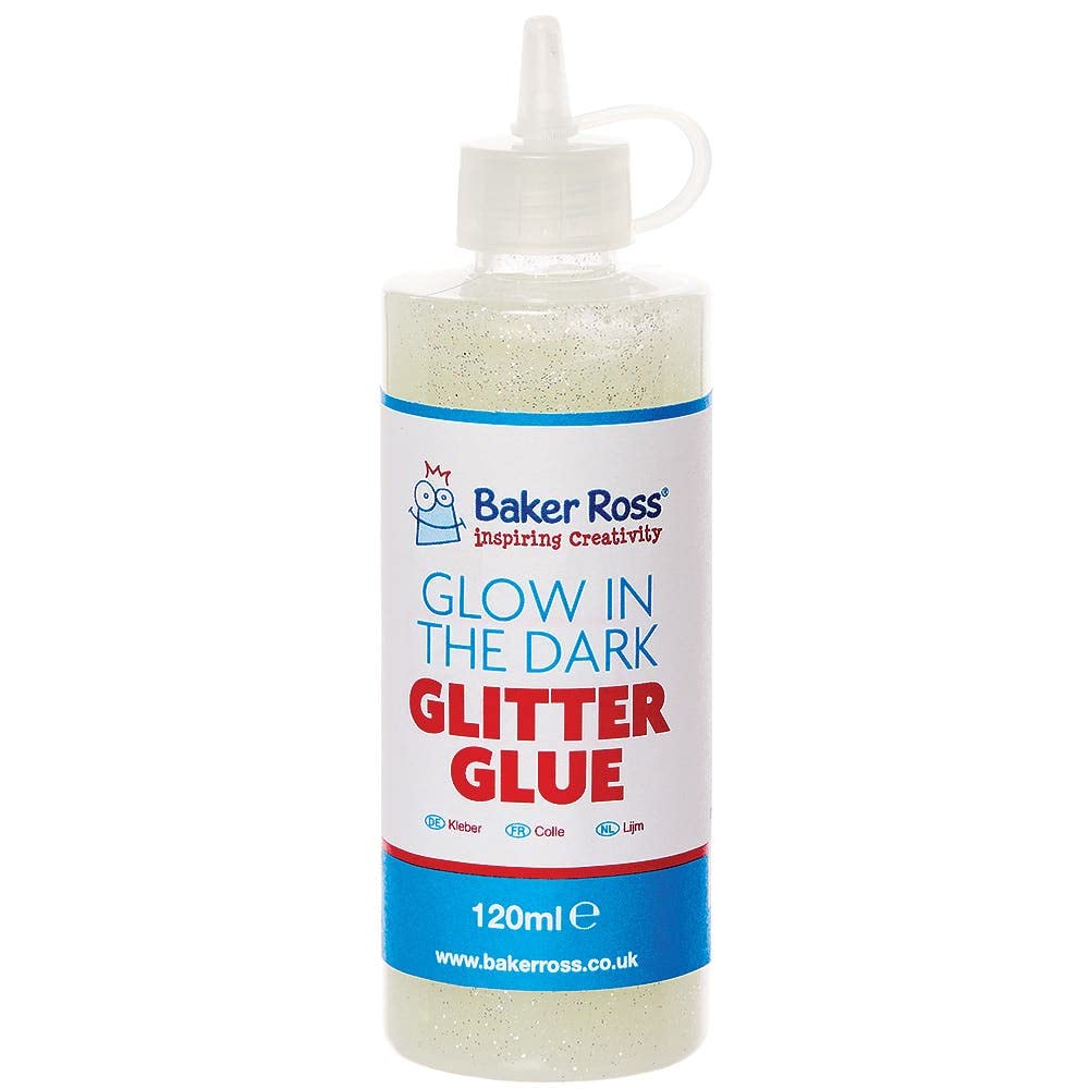 Baker Ross FX132 Glow in the Dark Glitter Glue - 120ml Craft Adhesive for Kids